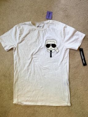 Karl Lagerfeld White Graphic Cotton T-Shirt Womens Small